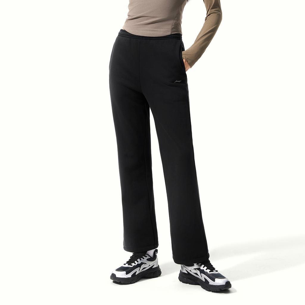 Li Ning Fitness Series Casual Simple Solid Color Straight Leg Fleece Comfortable Versatile Warm Knitted Sports Pants Women Pants AKLV968-7