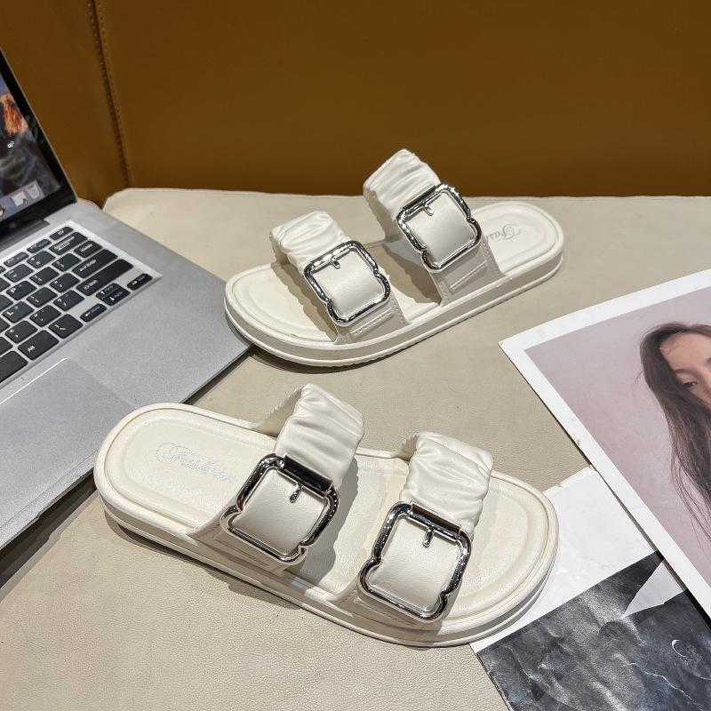 Women's Summer Square Buckle Slippers: Non-slip, Versatile for Indoor & Outdoor Wear