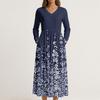 Dress For Women Long Boho Beach Dress Elegant Maxi Dress V-Neck Long Sleeve Dress With Pockets