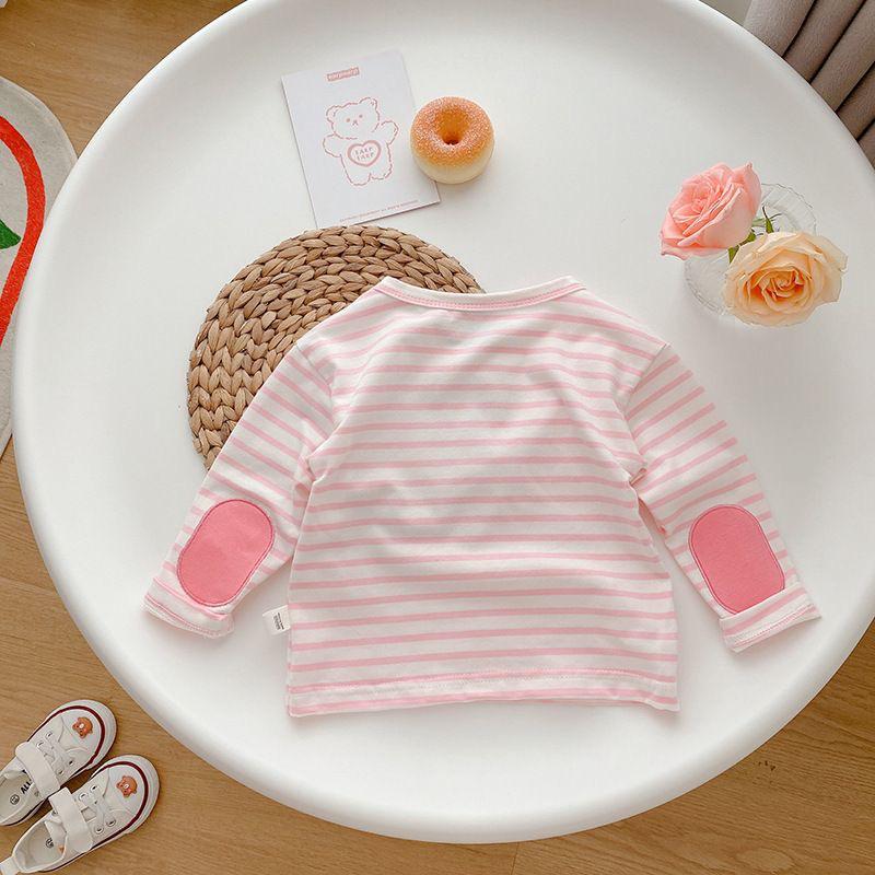 Kids' Candy Color Striped Long-Sleeve T-Shirt - 2024 Autumn Korean Style