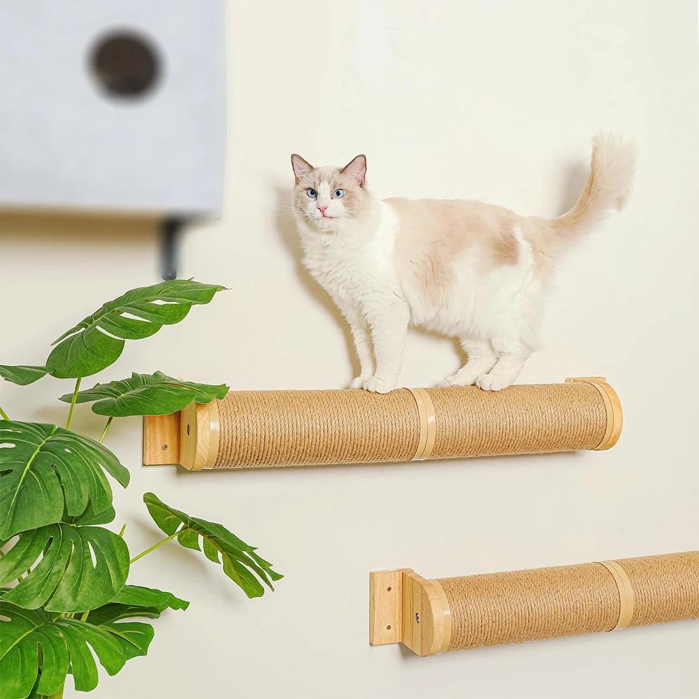 1Pc Wall Mounted Cat Scratching Post Wall Pet Furniture Wooden Sisal Rope Kitten Scratcher Tree Thicker Columns for Large Cats