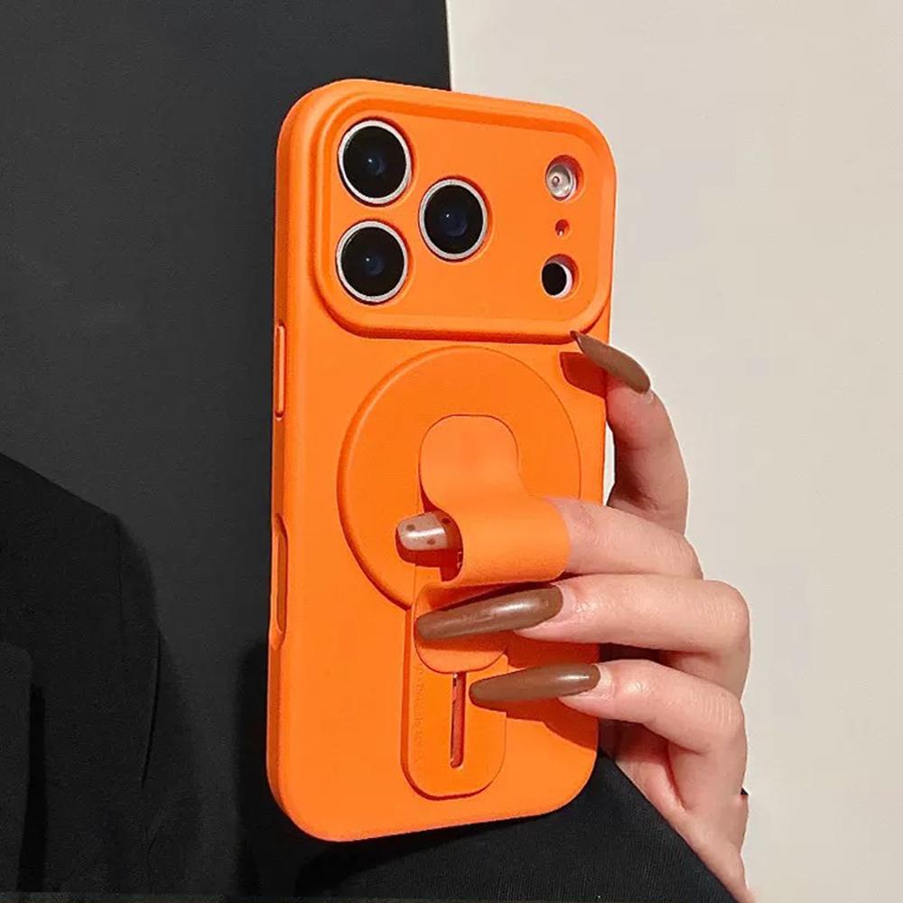 

Original Liquid Silicone For Magsafe Grip Holder Case For iPhone Air 17 16Plus 13 14 15 12 11 Pro Max Magnetic Handheld Cover iPhone 15 Pro Max помаранчевий