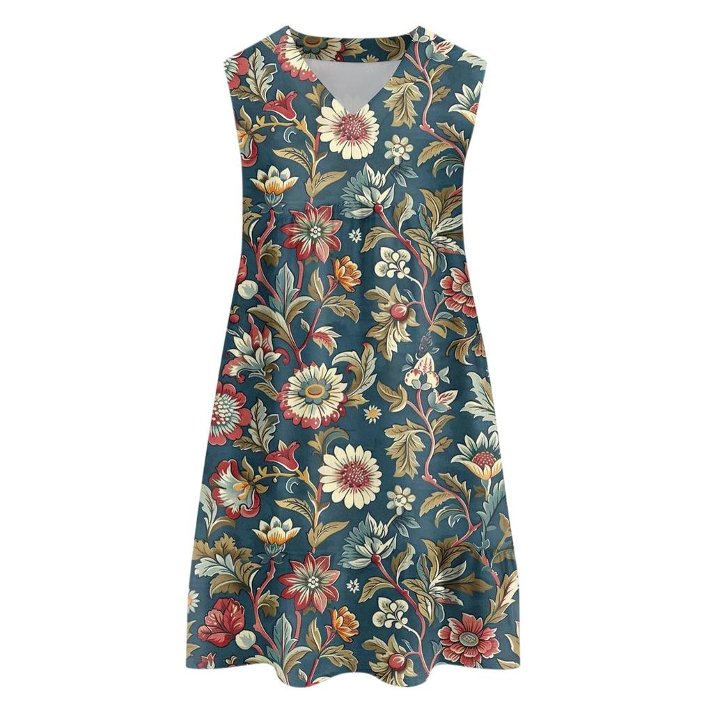 Women's Casual Fashion Breathable V-neck Vest With Pockets Floral Holiday Dress