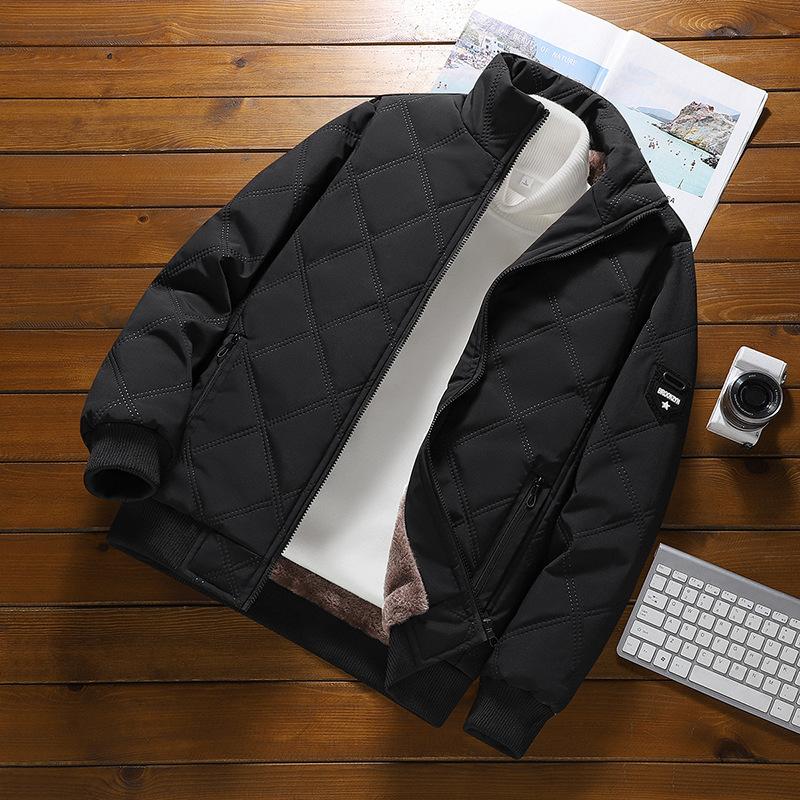 

Мужская зимняя хлопковая куртка со стойкой, пуховик на подкладке, хлопковая куртка с ромбовидным узором, теплая и холодостойкая, хлопковая куртка-пальто M чёрный