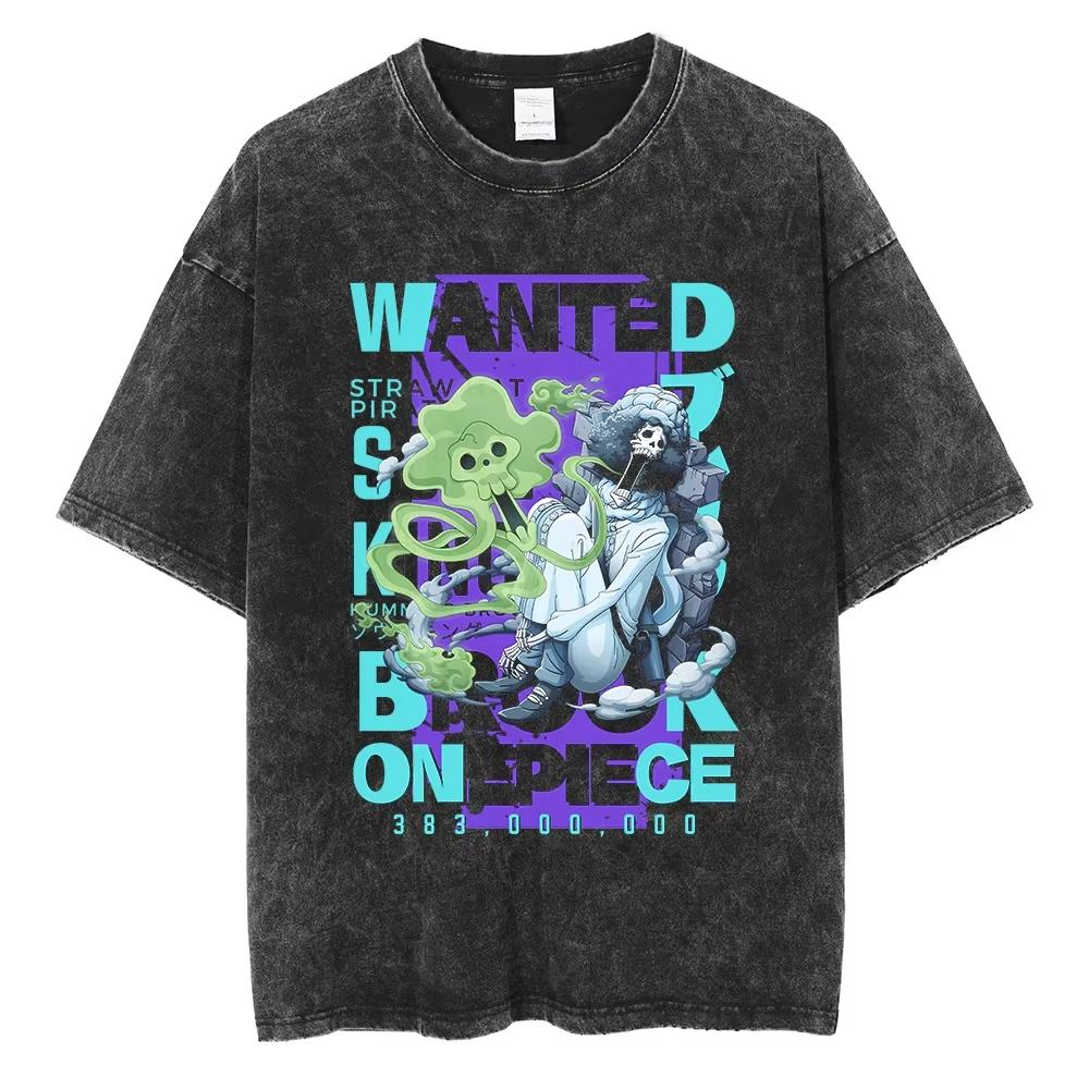 Luffy ONE PIECE Anime Harajuku Vintage Washed Retro Tshirt Cotton Mens Streetwear Womens Shortsleeved Unisex Top