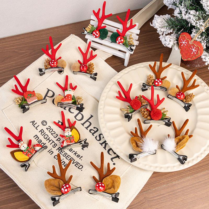 New Year Christmas Gift Kawaii Red Hair Pin Children Barrettes Bow Deer Santa Claus Kids Headwear Girls Kids Hair Accessories