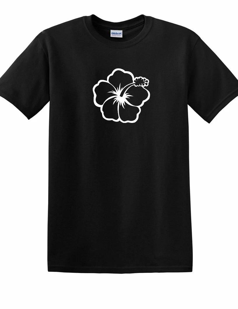 Hibiscus Flowers Tee Shirt Hawaii Hawaiian Island White Black Cotton T-Shirt XL