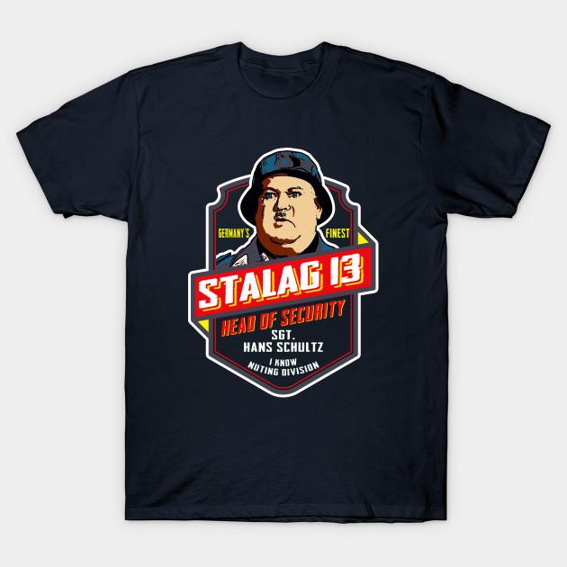 

Men Black Print T-shirt Stalag 13 Sgt. Schultz Head Of Security Hogan S Heroes No-Cut Transfer Paper Print Cotton Tshirt M