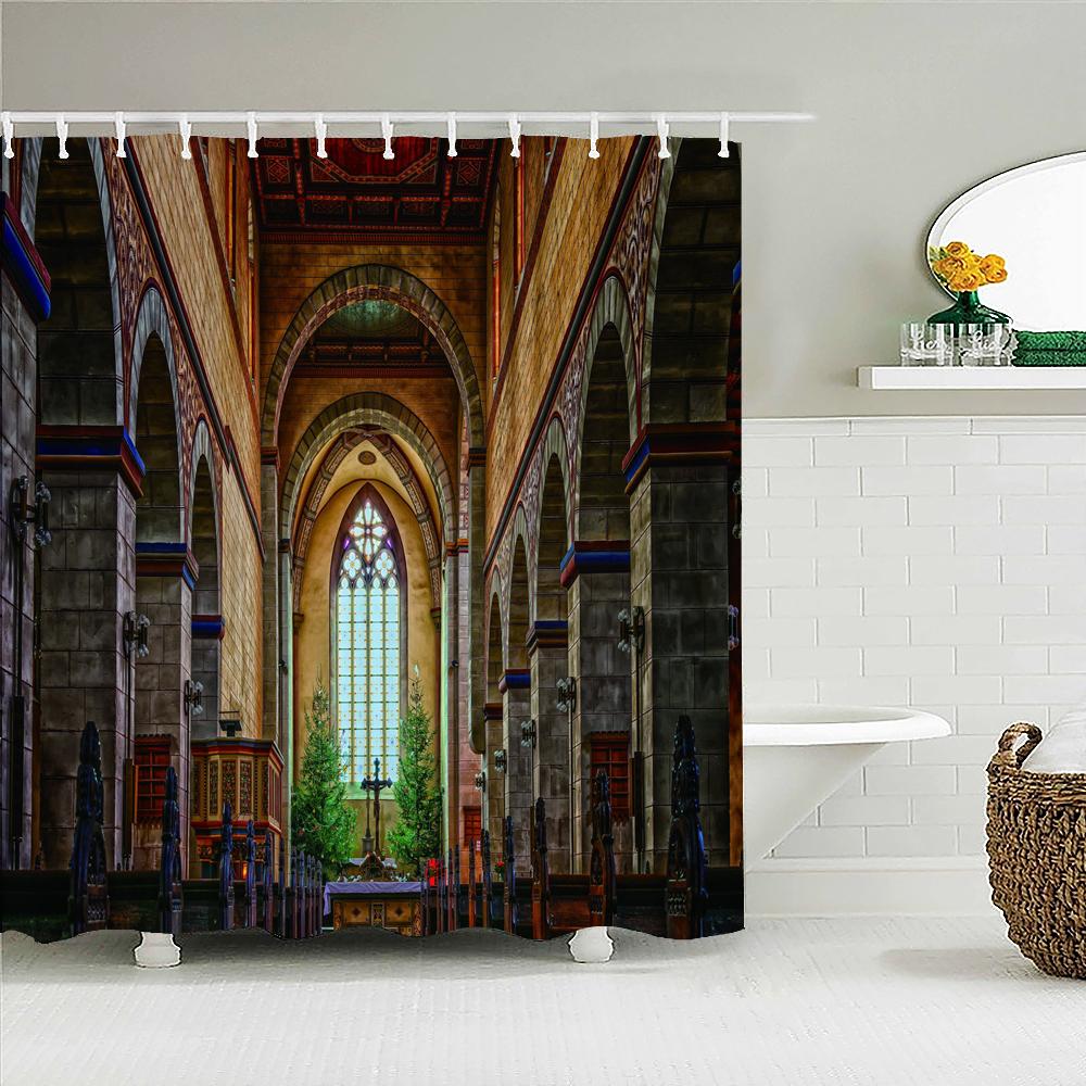 Vintage Style Retro landscape Bath Curtain Waterproof Fabric Shower Curtains Bathtub Screen for Bathroom Home Decor