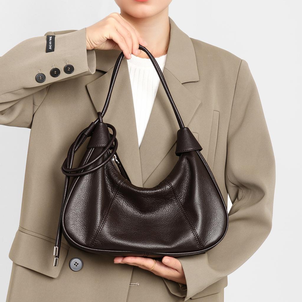 Genuine Leather Women's Bag, Winter Women's New Style, High-end and Niche Women's Single Shoulder Underarm Bag, Retro and Fashionable Crossbody Bag