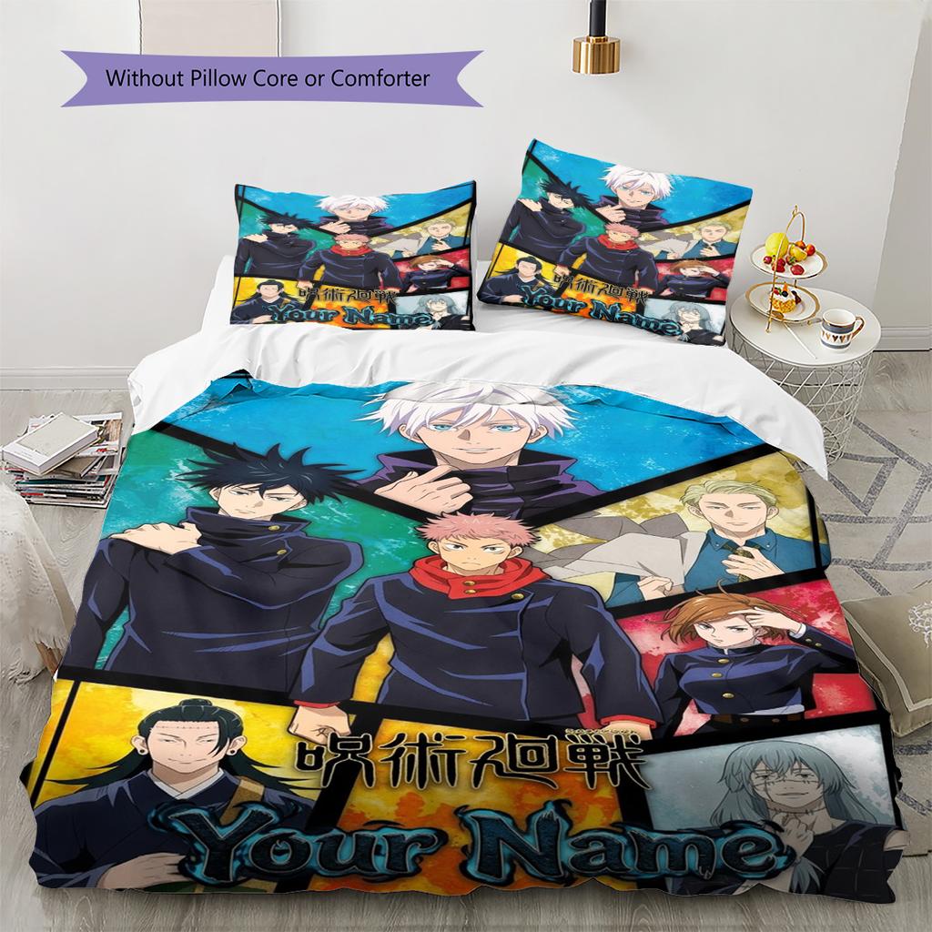 Name Custom Jujutsu Kaisen Pattern Bedding Set Quilt Cover Pillowcase Home Decor Gift (1 * Duvet Cover + 2 * Pillowcase, Without Core)