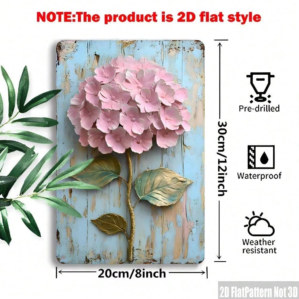 Vintage Blue Hydrangea Iron Wall Art Rustic Metal Sign Home Office Decor