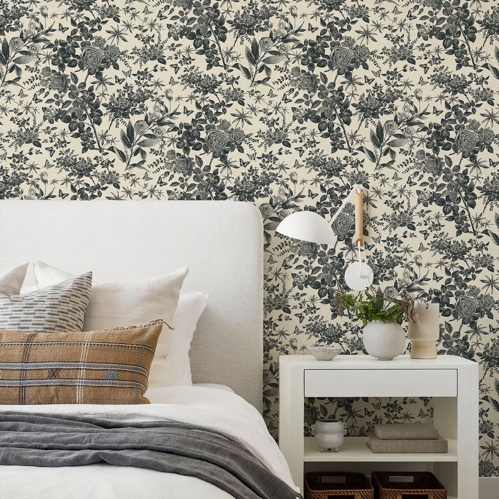 Retro Black Floral PVC Home Wall Decoration Vintage Peel And Stick Flower Wallpaper Kitchen Vinyl Cabinet Sticker