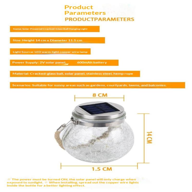 Solar Cracked Glass Hanging Light Warm LED Fairy Lamp Decor for Porch Patio Garden Yard Outdoor Use