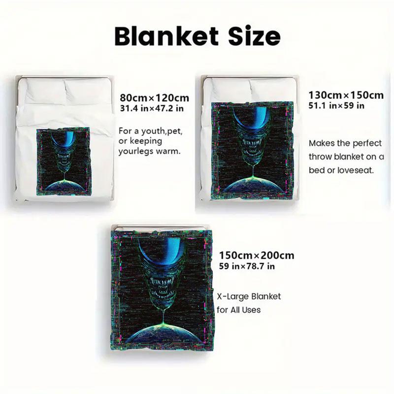 1Pc ArtAlien Print Flannel Blanket, High quality Comfortable for All Seasons, Warmth and Comfort, Perfect for Christmas Gifts