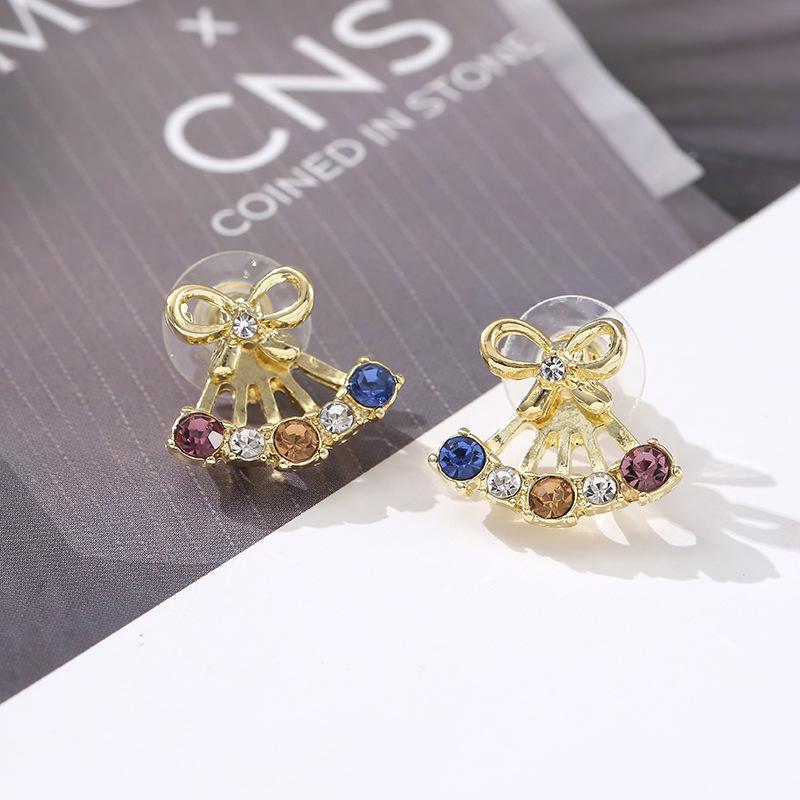 High-End Korean Dopamine Colored Zircon Bow Earrings