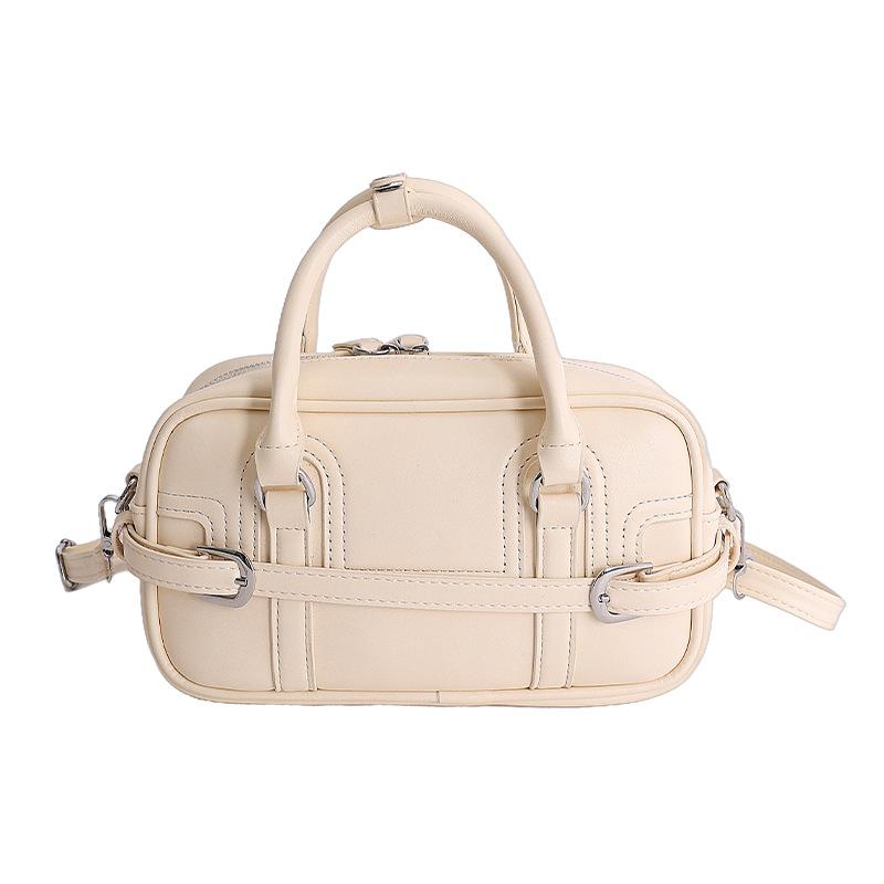 Mini Structured Crossbody Bag with Top Handle Fashionable Women s Handbag Casual Everyday Use бежевый