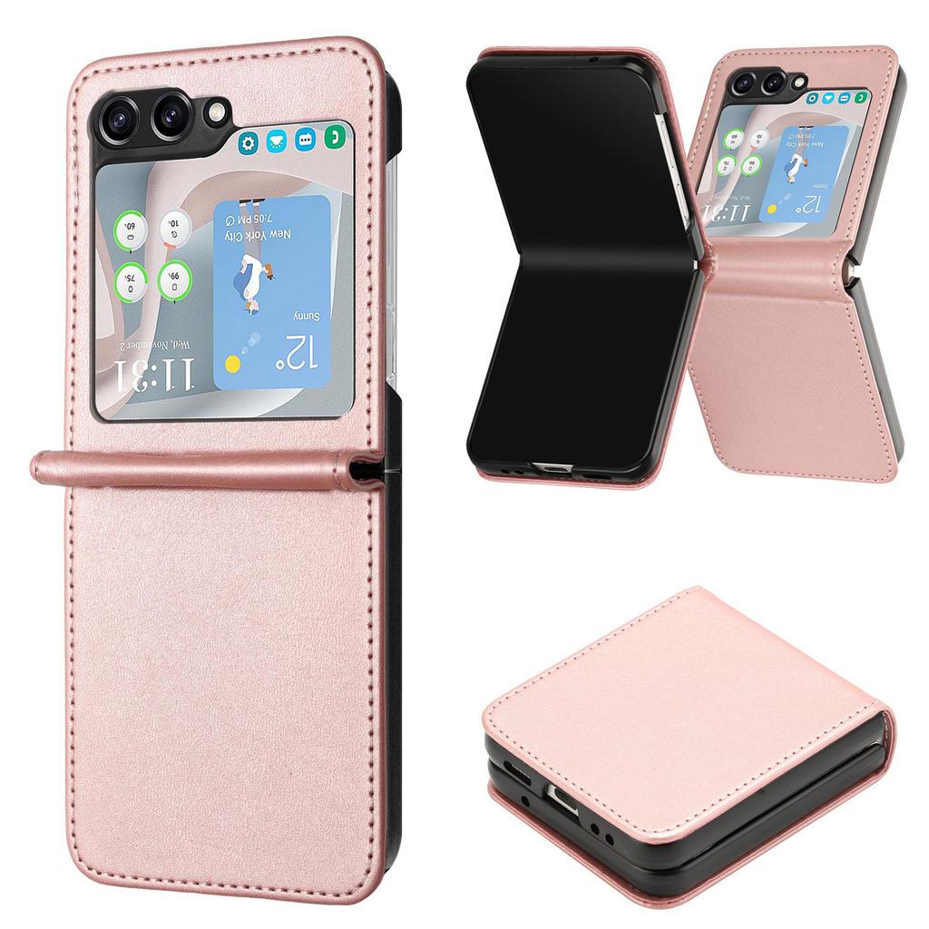 For Samsung Galaxy Z Flip7 FE 5G/Z Flip6 5G/Z Flip5 5G Case PU Leather Hard PC Phone Cover Calf Texture