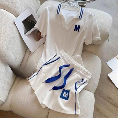 Studentinnen Zweiteiliges Set Damen Outfit Sommer Mode Damen Freizeit locker Kleidung Buchstaben T-Shirts & Kordelzug Shorts Sets Damen