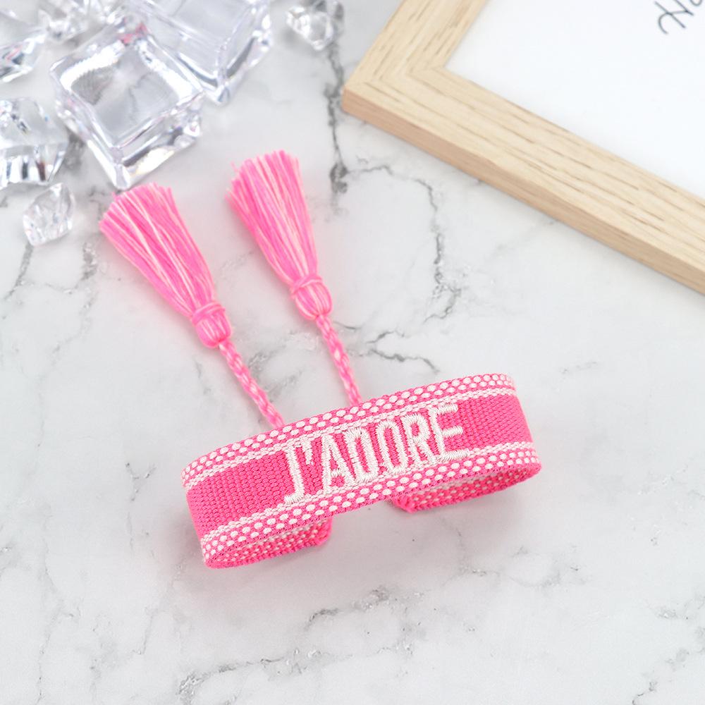 J'adore Bracelet: Embroidered Letter Tassel Wristband for Women & Couples