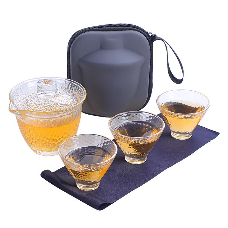 Portable Quick Brew Glass Teapot with Cups - Outdoor Travel Gongfu Tea Set