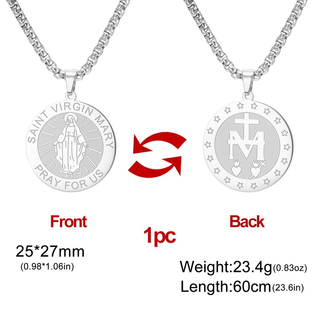 Virgin Mary Medal Necklace Stainless Steel Christian Believer Blessing Pendant Necklace Double Sided Amulet Jewelry Gift