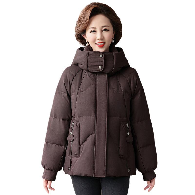 Stylish Hooded White Duck Down Jacket for Middle-Aged Women and Grandmothers