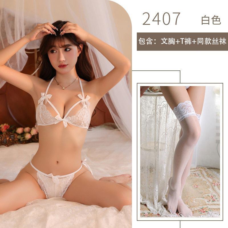Sex Underwear Women's Sexy Lace Three-point Suspender Bra Free of Hot Sex Panties Uniform Temptation