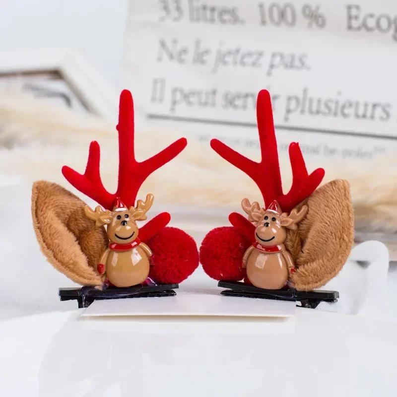 2pcs Christmas Hairpin Cute Antler Deer Ear Hair Clips Santa Claus Snowman Barrettes for Girls Headwear Women Hair Accessories