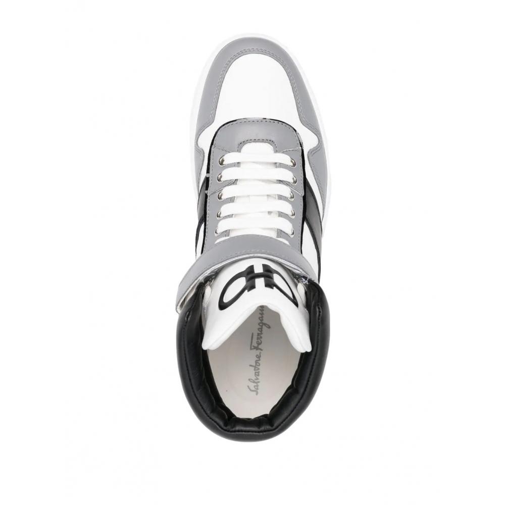 Salvatore Ferragamo Ferragamo Logo Print Hi Top Sneakers wHite