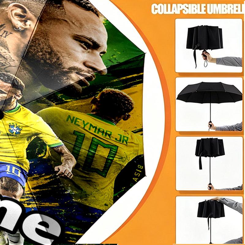Custom Name Personalized Neymar Jr Print Umbrella, Auto Open Close, 8‑Rib Sturdy Frame, Commute Camping Hiking Use, Birthday Gift