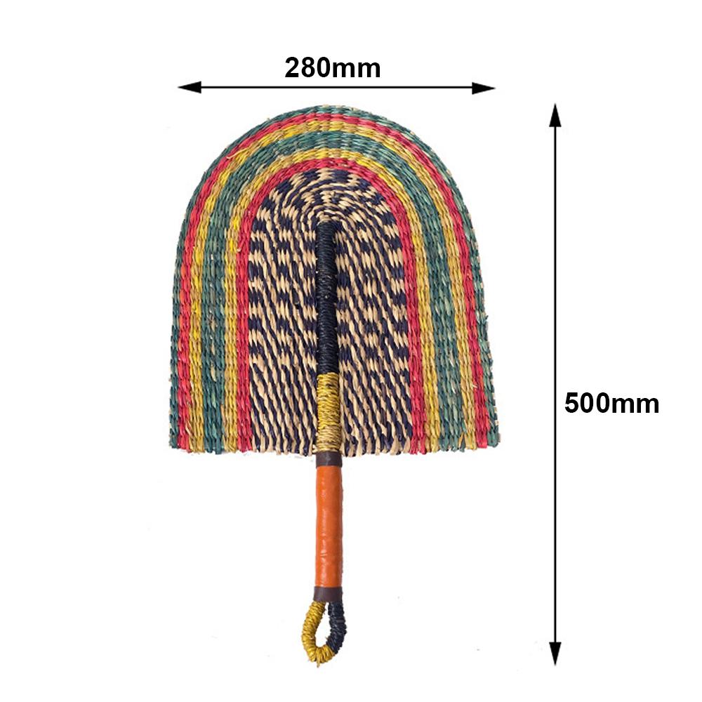 Handwoven Straw Fan Wall Art Decor Decorative Accessory Handmade Fan with Leather Handle for Wall