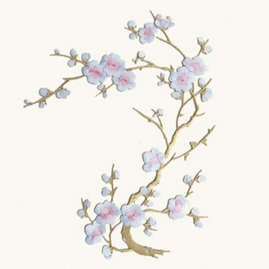 Large Chinese-Style Plum Blossom Flower Embroidery Patches: Green, Red, Blue, White & Pink - Clothing Accessories