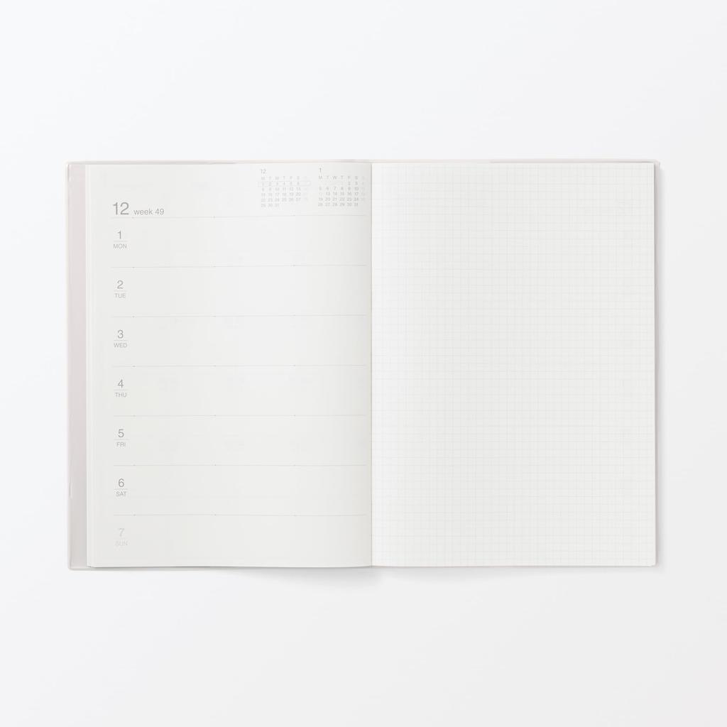 MUJI Starting on December White 84854194 Monthly/Weekly Planner, Monday, 2025, B5, Gray,