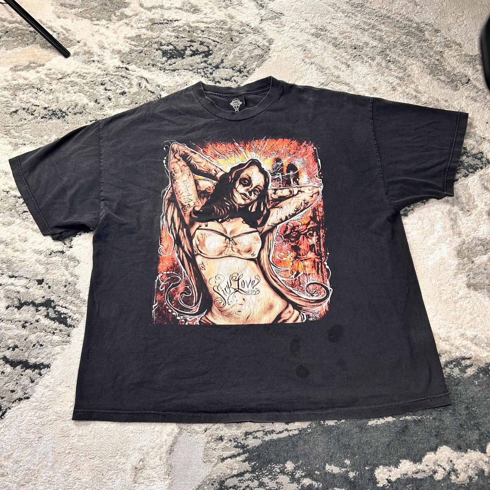 Psycho Realm 1997 T-shirt Mens Black Cotton Sick Love Psycho Tribal Clique Y2k S