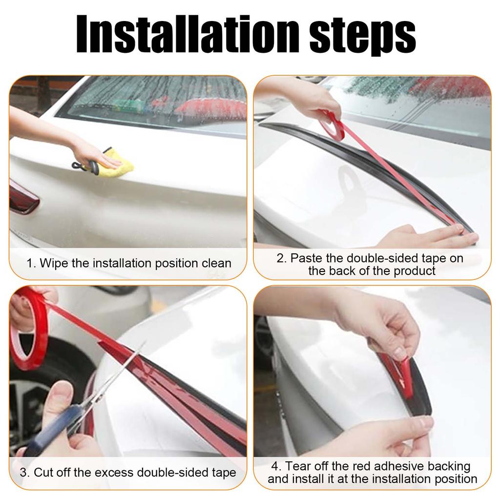 Universal Car Rear Spoiler Wing Easy Install Pvc No-Drill One-Piece Adhesive Lip For Auto Body Styling Spoiler Exterior Styling