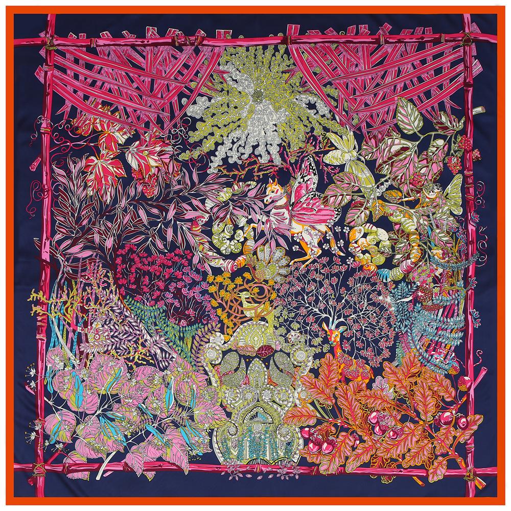 

130CM Silk Scarf Women Large Shawls Flower Basket Print Stoles Square Bandana Horse Kerchief Scarf Female Foulards 130x130cm