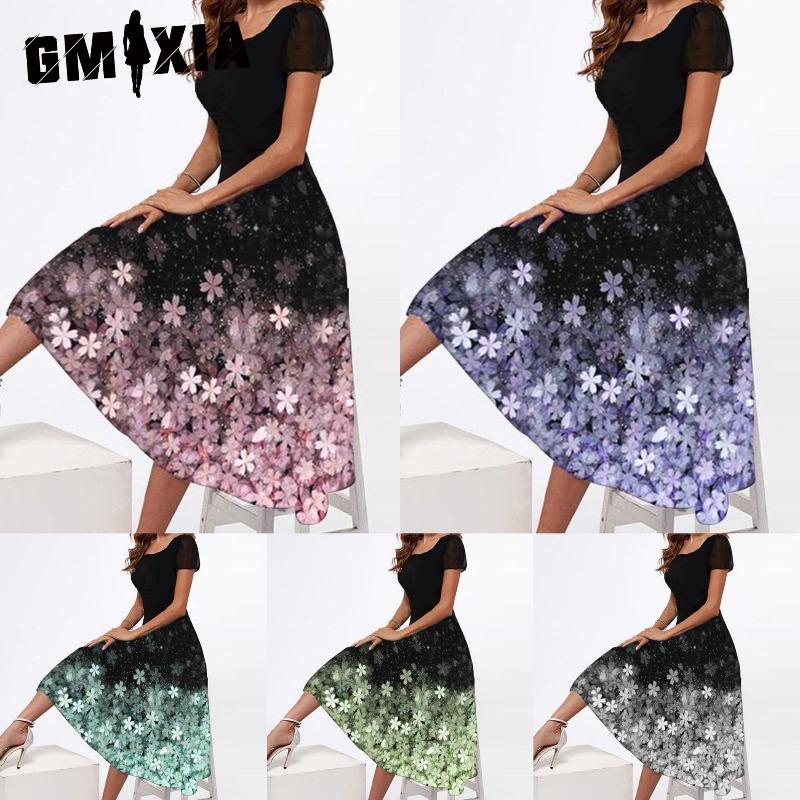 GMXIA Women's Fashion Summer Spring Short Sleeve O-Neck Casual Dresses