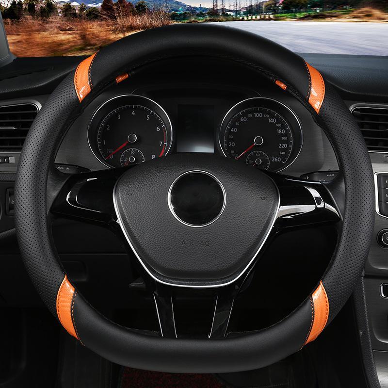 

Ультратонкий дышащий кожаный чехол на руль автомобиля, универсальный для всех сезонов, контрастный цветовой дизайн, защитный чехол для внутренней ручки. 38 cm