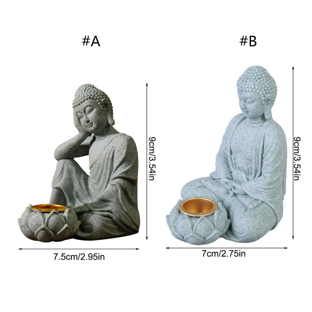Sitting Buddhas Statue with Tealight Candle Holder Buddhas Figurine Sculpture Insenses Holder for Home and Garden Decors