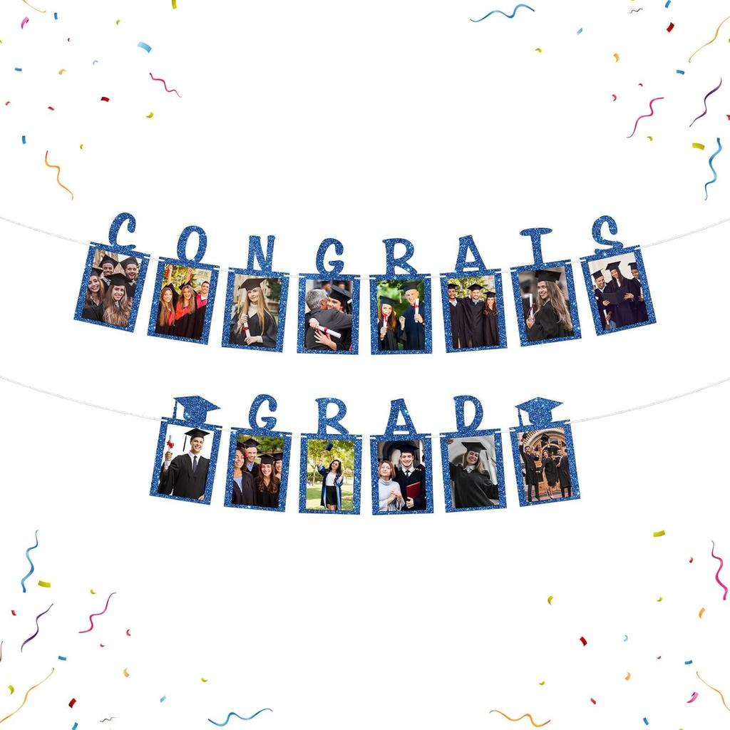 Senior Photo Banner Congrats Grad Paper Photo Frame High School College Graduation Bunting Decorations Congrats Senior Picture Banner Gold Glitter