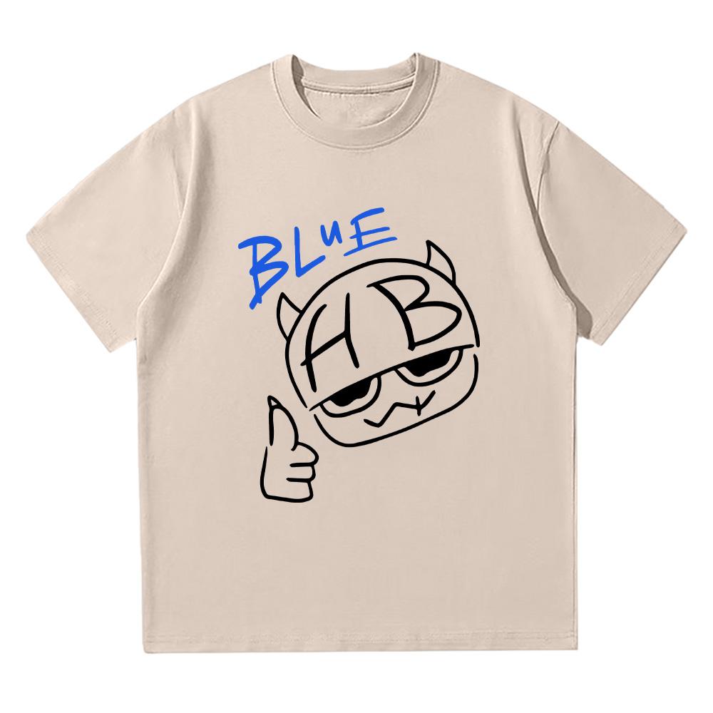 Hannah Bahng Blaues HB T-Shirt Herren Damen Baumwollqualität Kurzarm-Tees Männermode Cartoon Grafik T-Shirts Bequeme Kleidung