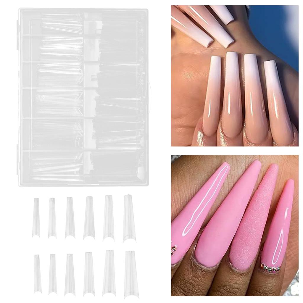 240pcs Extra Long Nail Tips Artificial French False Nail Tips for DIY Nail SalonTransparent