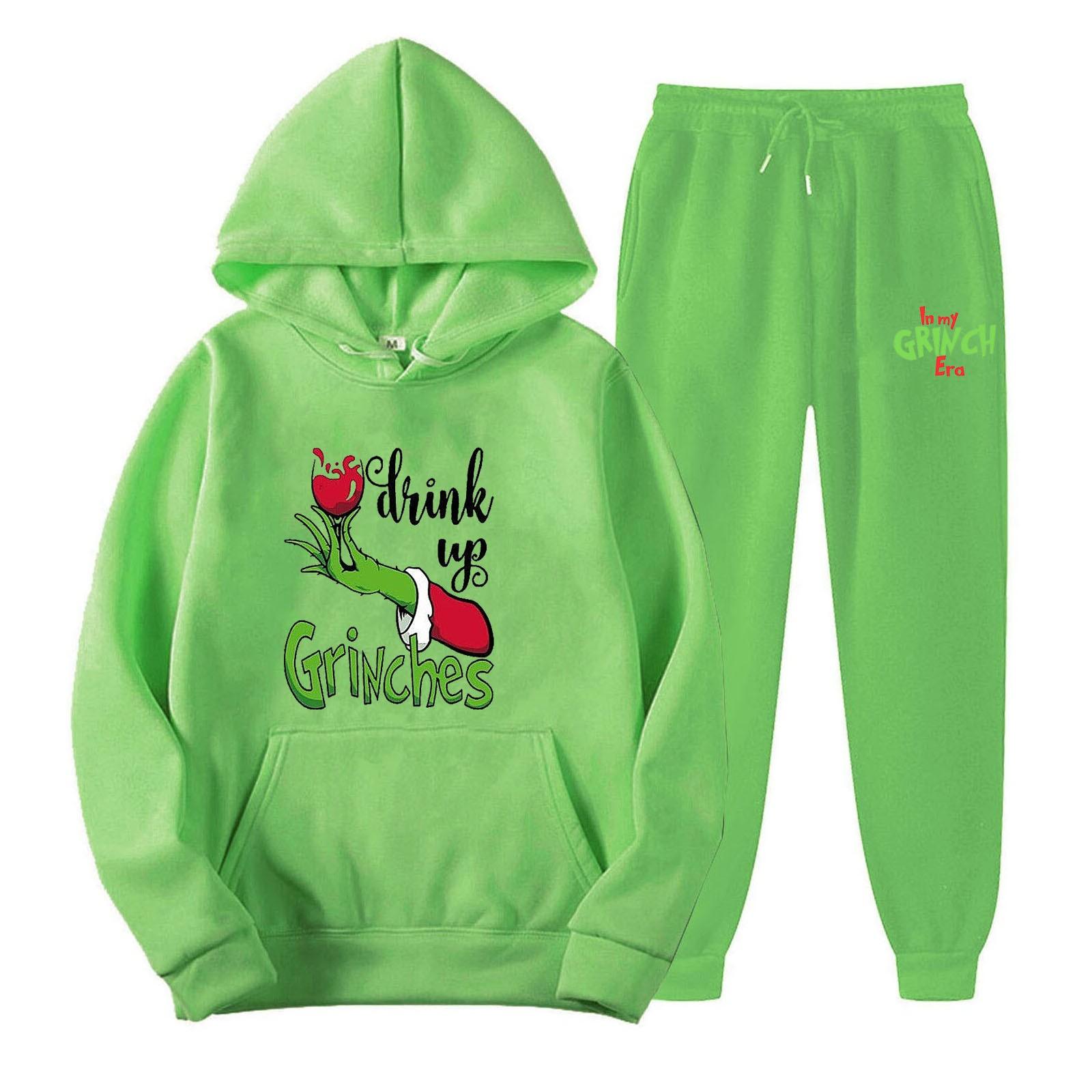 

Женский спортивный спортивный костюм с капюшоном, комплект из двух предметов для бега, пуловер с длинными рукавами, толстовка + спортивные штаны, унисекс L зелёный