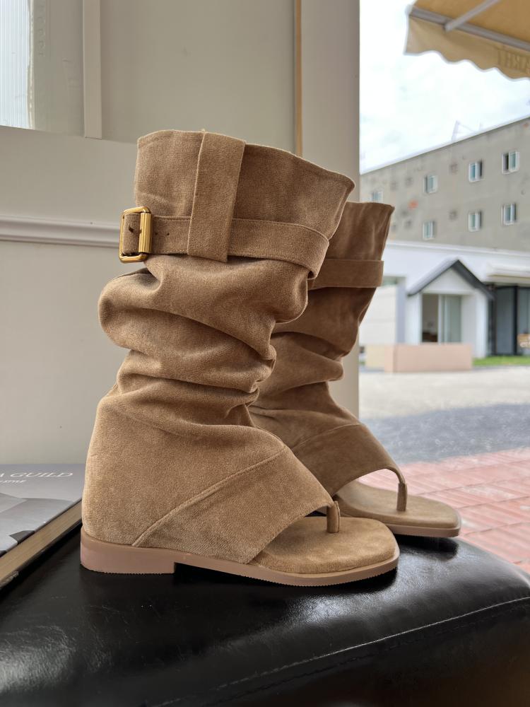 

Fashion Flip flops summer cool boots square toe flat bottom inner height stacking boots Western cowboy boots 2025 42 абрикосовый