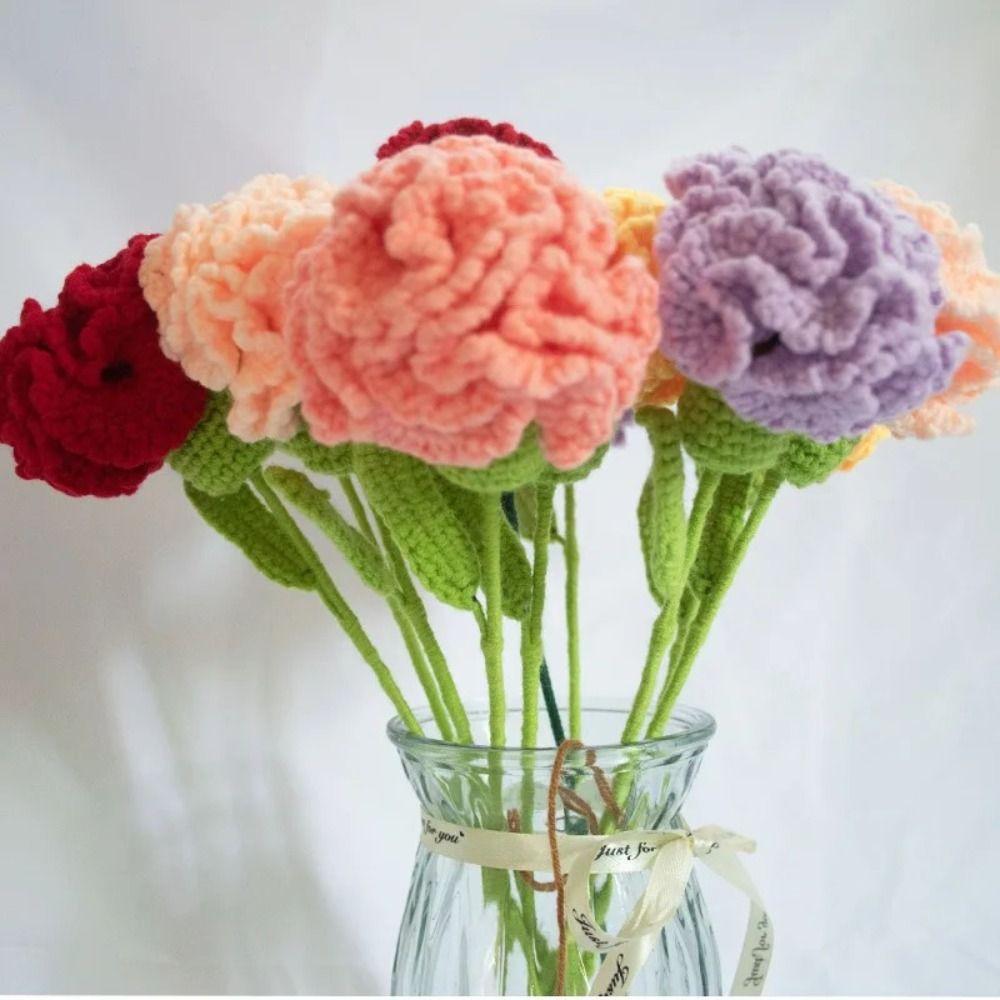 Creative Wool Carnation Bouquet Hand Crocheted Colorful Crocheted Flower Wool Woven Flower Girlfriends