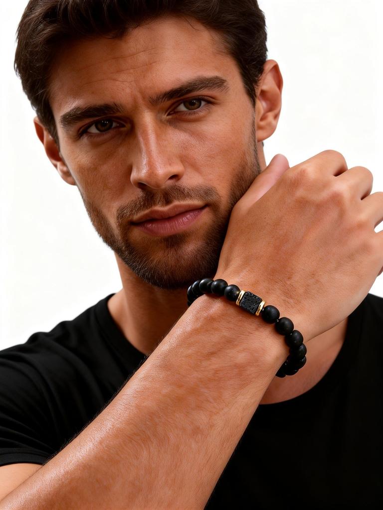 Unique Square Lava Stone Natural Agate Beads Bracelets for Men, Natural Stone Beaded Chain Bracelet, Fashion Jewelry Gifts