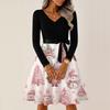 Ladies' Christmas Printed Casual And Fashionable V-neck Long Sleeved Dress