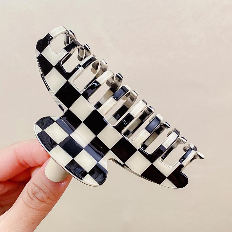 Women Elegant Checkerboard Acrylic Hair Claw Temperament Geometric Headband Hair Clips Hairpins Fahion Hair Accessories Gift