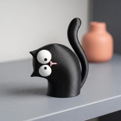 3D Printed Cute Cat Statue Small Tilt Head Cat Figurine for Home Office Table Desk Mantle TV Stand Bookshelf Decor
